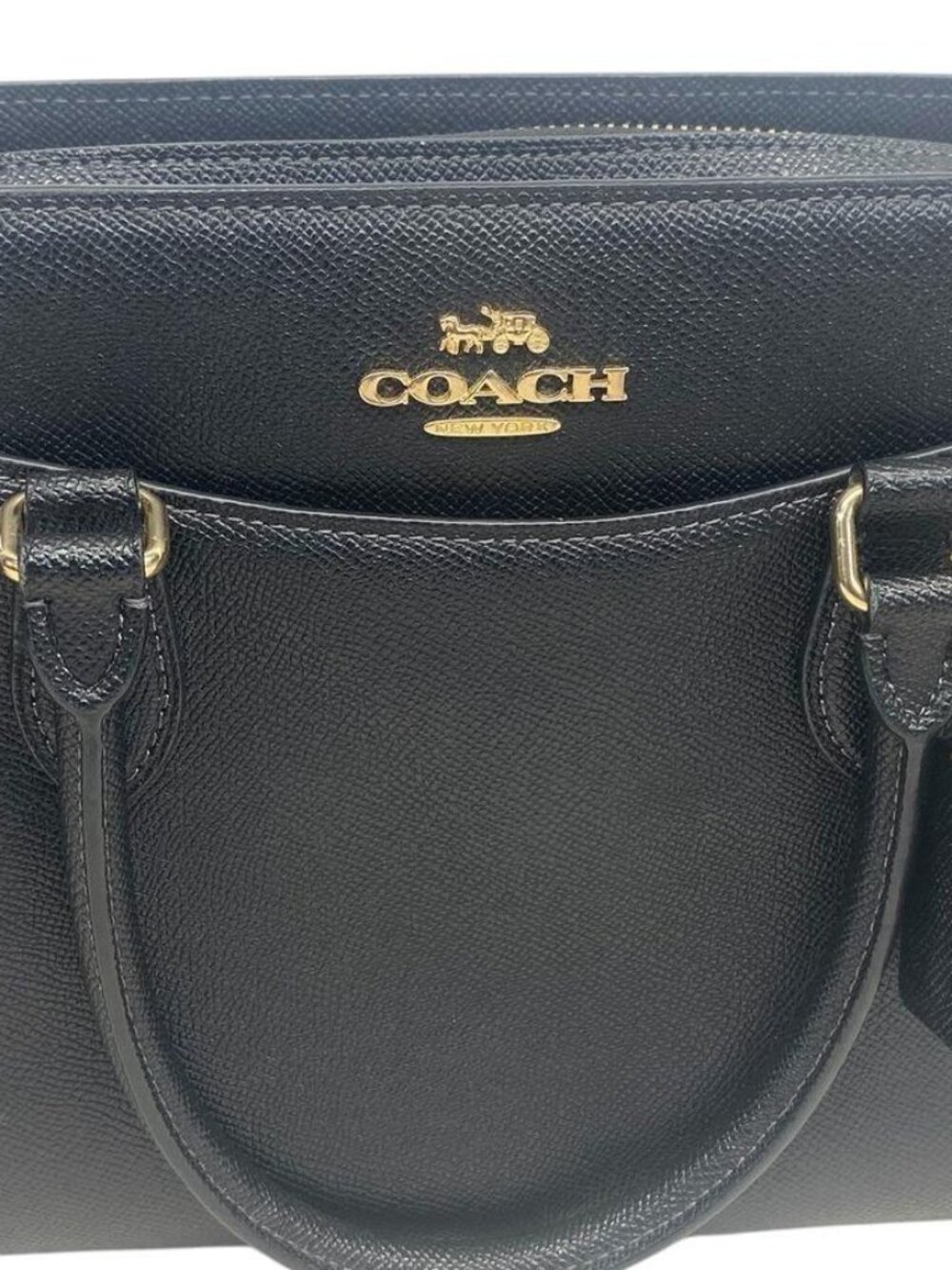 Coach Black Cross grain Leather Lillie Carryall Satchel Bag Gold Hardware